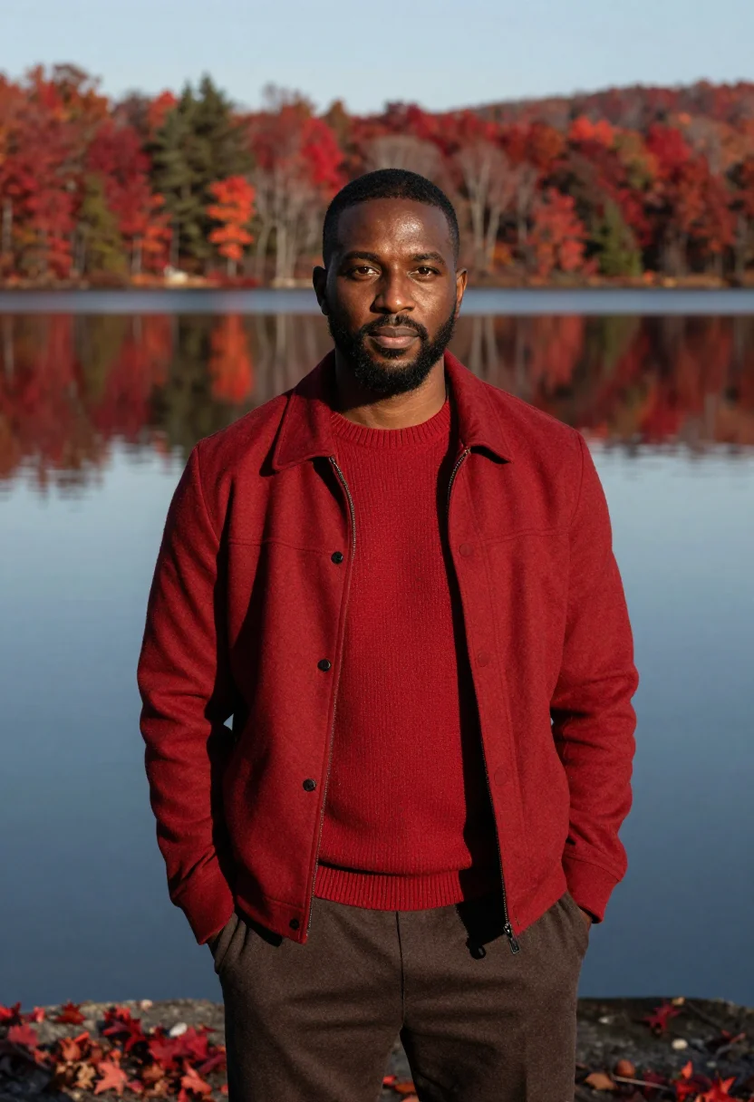 AI laurentians october red sample — portrait of a man, framed chest-up from the ribs, the body c