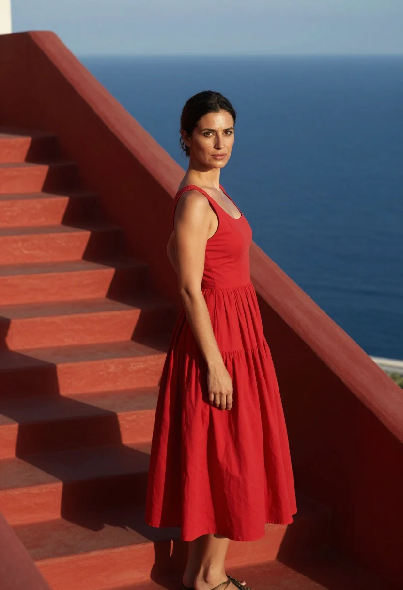 AI le mepris capri casa malaparte red sample — portrait of a woman, a woman in her forties of Lebanese desc