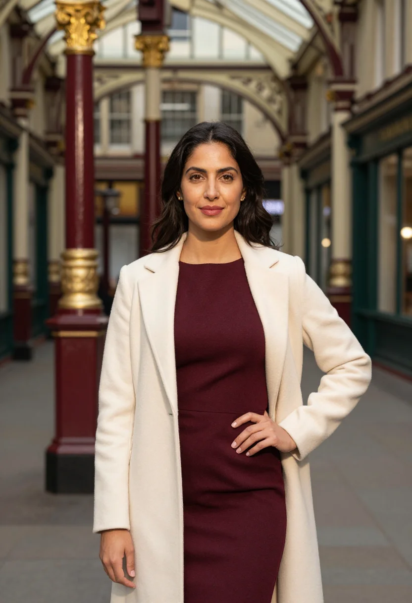 AI leadenhall market insurance broker palette sample — portrait of a woman, an insurance broker in her mid-thirties