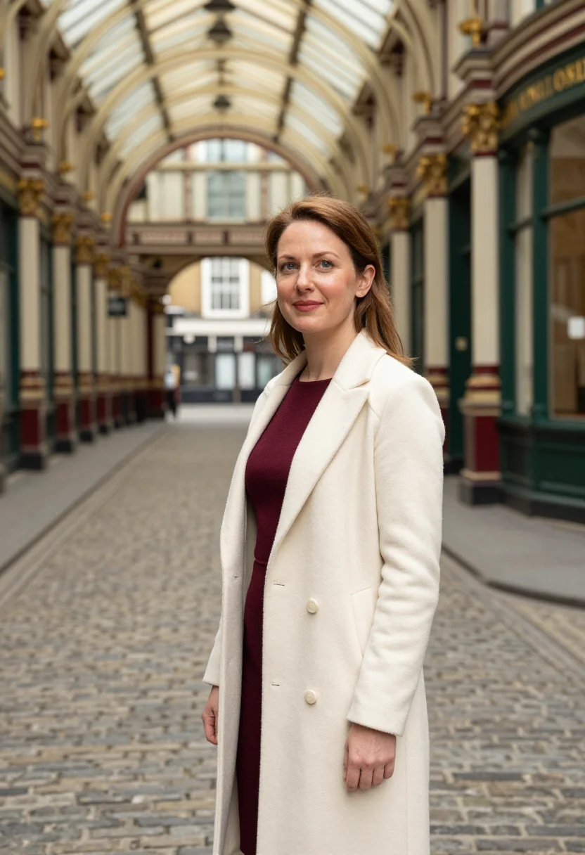 AI leadenhall market insurance broker palette sample — portrait of a woman, an insurance broker in her late thirtie