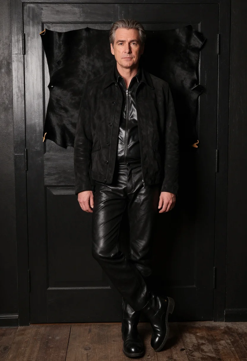 AI leather on leather sample — portrait of a man, three-quarter-length portrait of a Wester