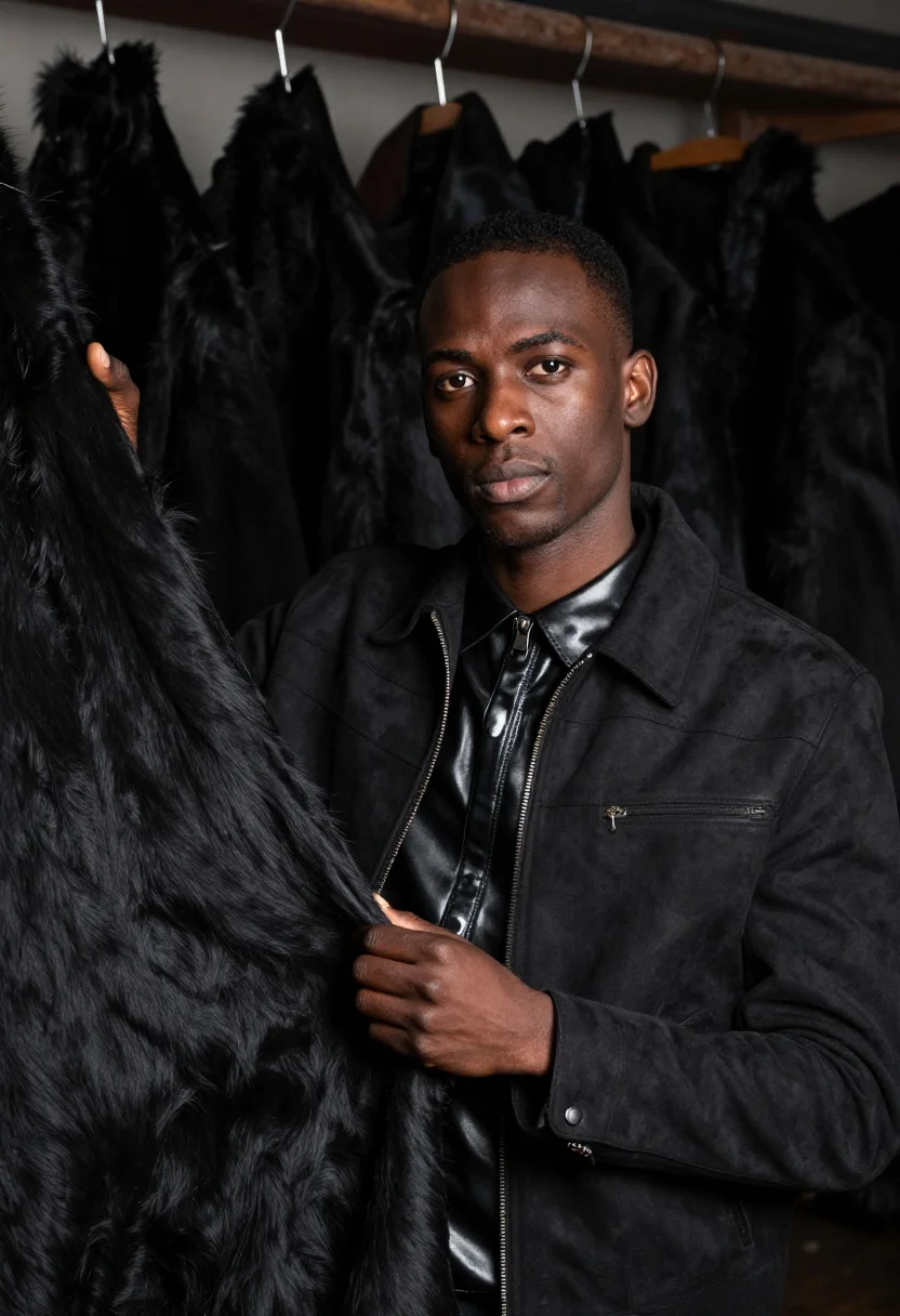 AI leather on leather sample — portrait of a man, chest-up portrait of a Black man in his l