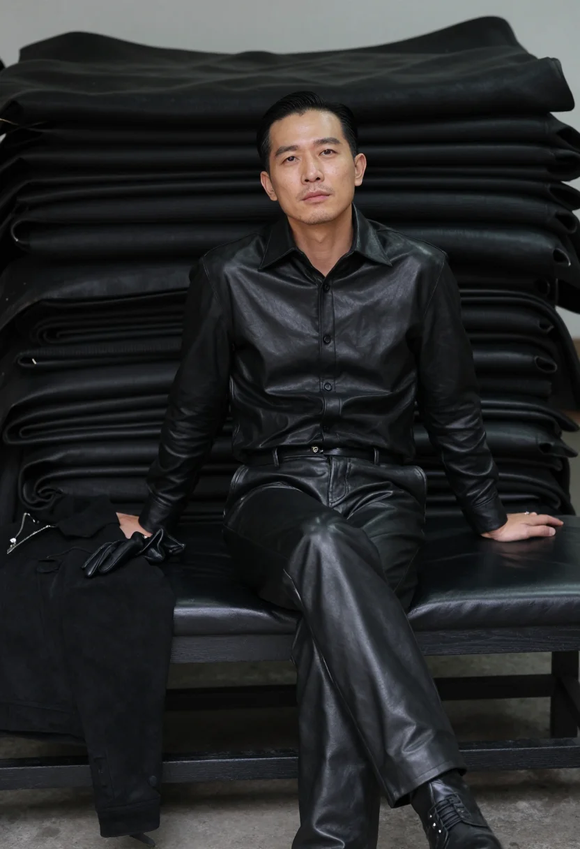 AI leather on leather sample — portrait of a man, half-length portrait of an East-Asian man