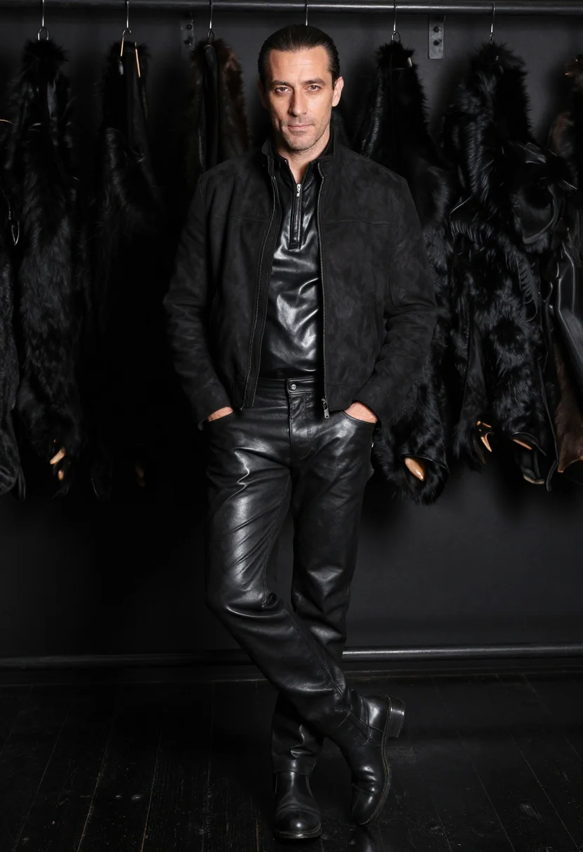 AI leather on leather sample — portrait of a man, three-quarter-length portrait of a Wester