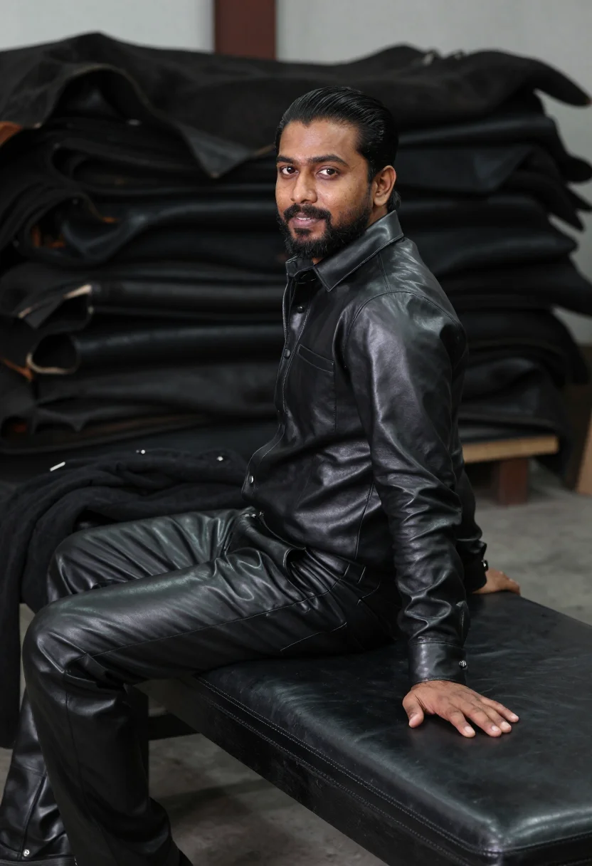 AI leather on leather sample — portrait of a man, half-length portrait of a South-Asian man