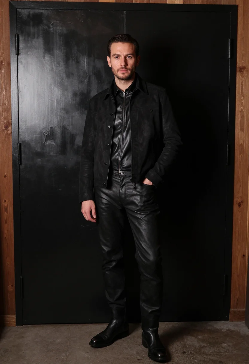 AI leather on leather sample — portrait of a man, three-quarter-length portrait of a Wester