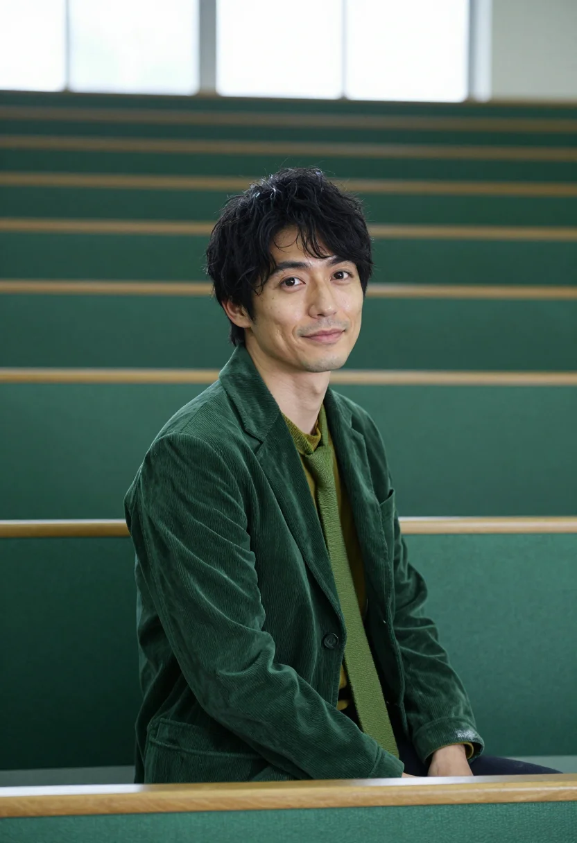 AI lecturer cord bottle sample — portrait of a man, chest-up portrait of a Japanese man in hi