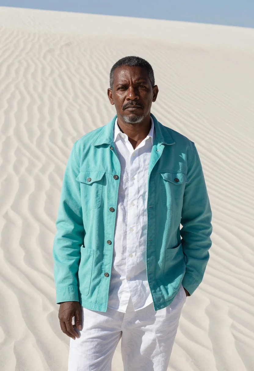 AI lencois maranhenses geologist white dune lagoon sample — portrait of a man, an Afro-Brazilian geologist in his mid-fo