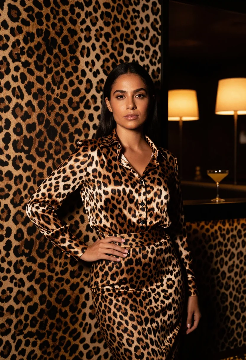 AI leopard print sample — portrait of a woman, half-length portrait of a Brazilian wom