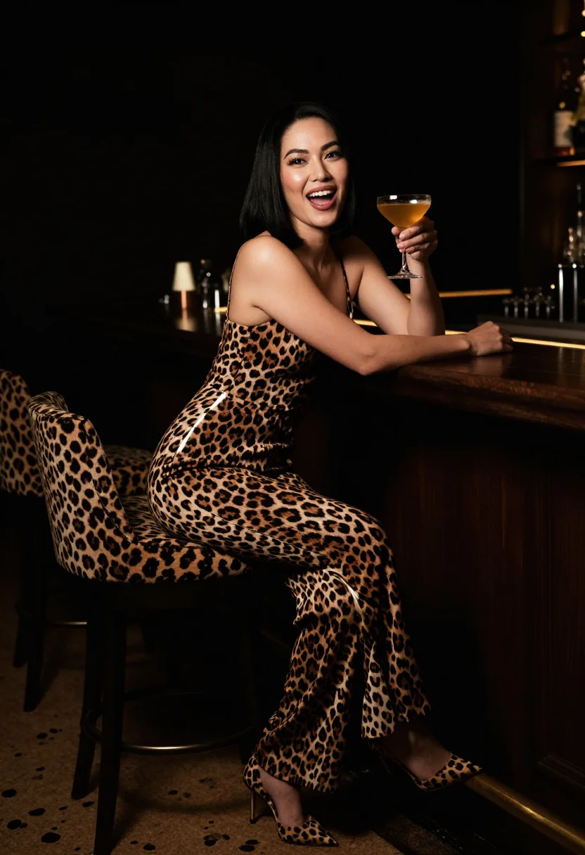 AI leopard print sample — portrait of a woman, three-quarter-length portrait of an Eas