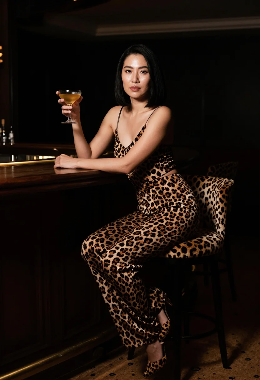 AI leopard print sample — portrait of a woman, half-length portrait of an East-Asian w