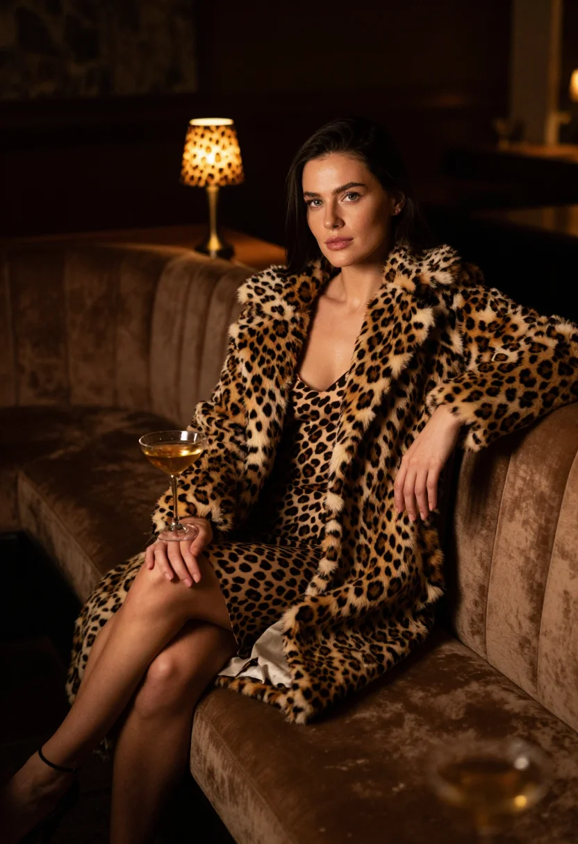 AI leopard print sample — portrait of a woman, full-length portrait of a Western-Europ