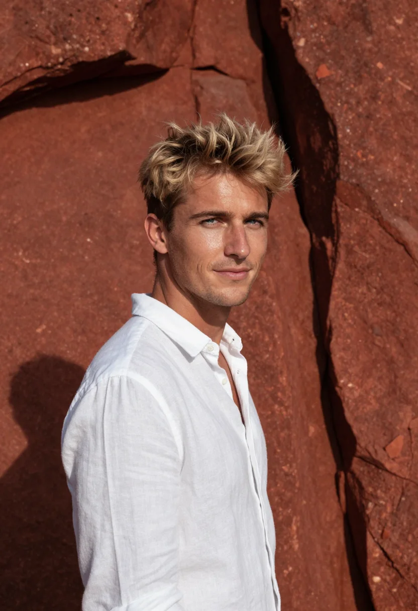AI les roches rouges esterel red rock white sample — portrait of a man, a guest in his late twenties with fair sk