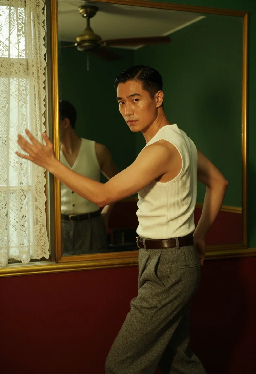 AI leslie cheung sample — portrait of a man, three-quarter-length portrait of an East-