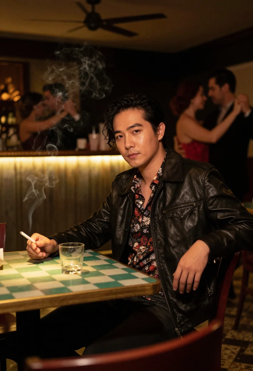 AI leslie cheung sample — portrait of a man, three-quarter-length seated portrait of a