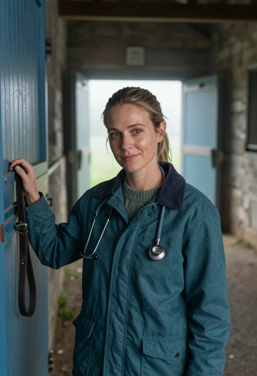 AI lexington equine vet bluegrass sample — portrait of a woman, framed chest-up, cropped at the ribs, t