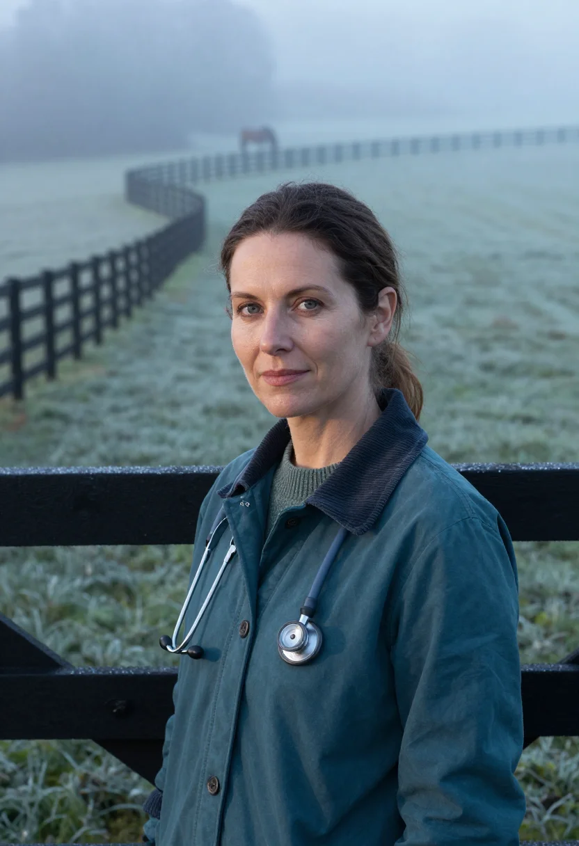AI lexington equine vet bluegrass sample — portrait of a woman, framed tight, head and shoulders, the b