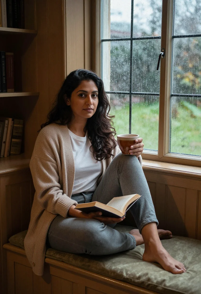 AI library sample — portrait of a woman, three-quarter portrait of a South-Asian