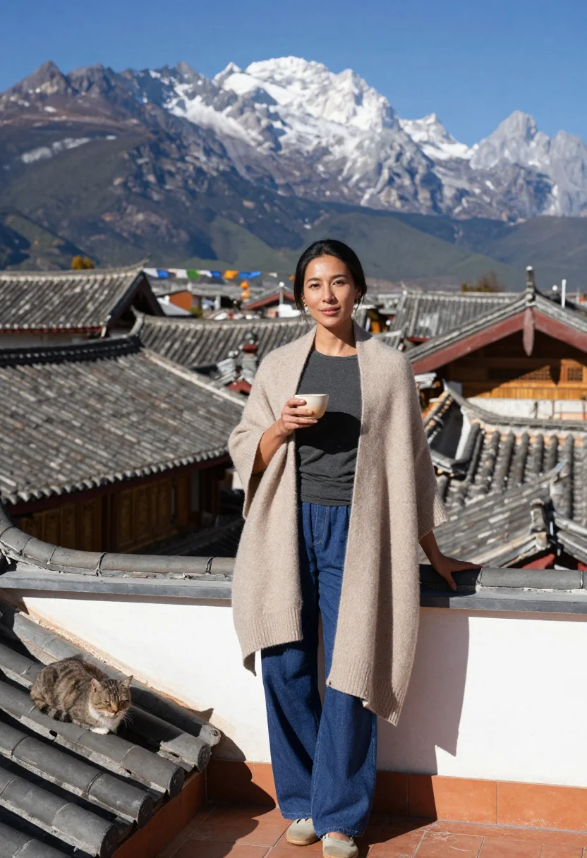 AI lijiang sample — portrait of a woman, full-length portrait of a Naxi woman in