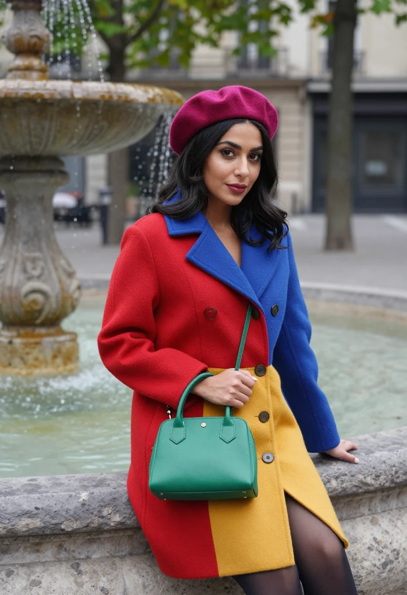 AI lily collins emily in paris colourblock palette sample — portrait of a woman, a Moroccan-French woman in her late twe