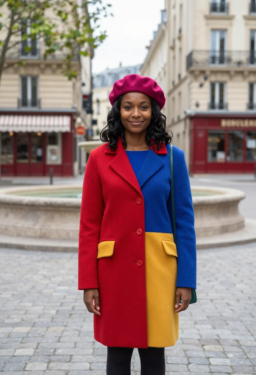AI lily collins emily in paris colourblock palette sample — portrait of a woman, a Haitian-American woman in her late tw