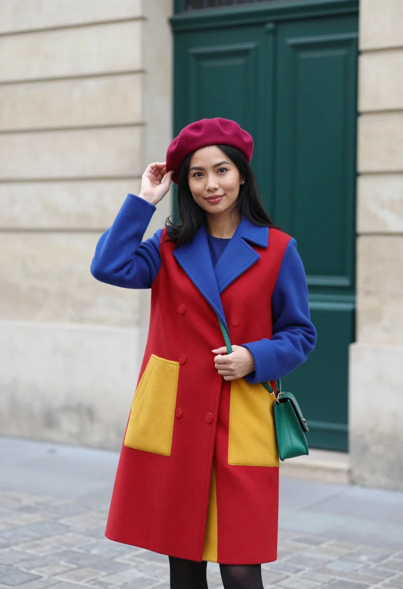 AI lily collins emily in paris colourblock palette sample — portrait of a woman, a Vietnamese-French woman in her late t