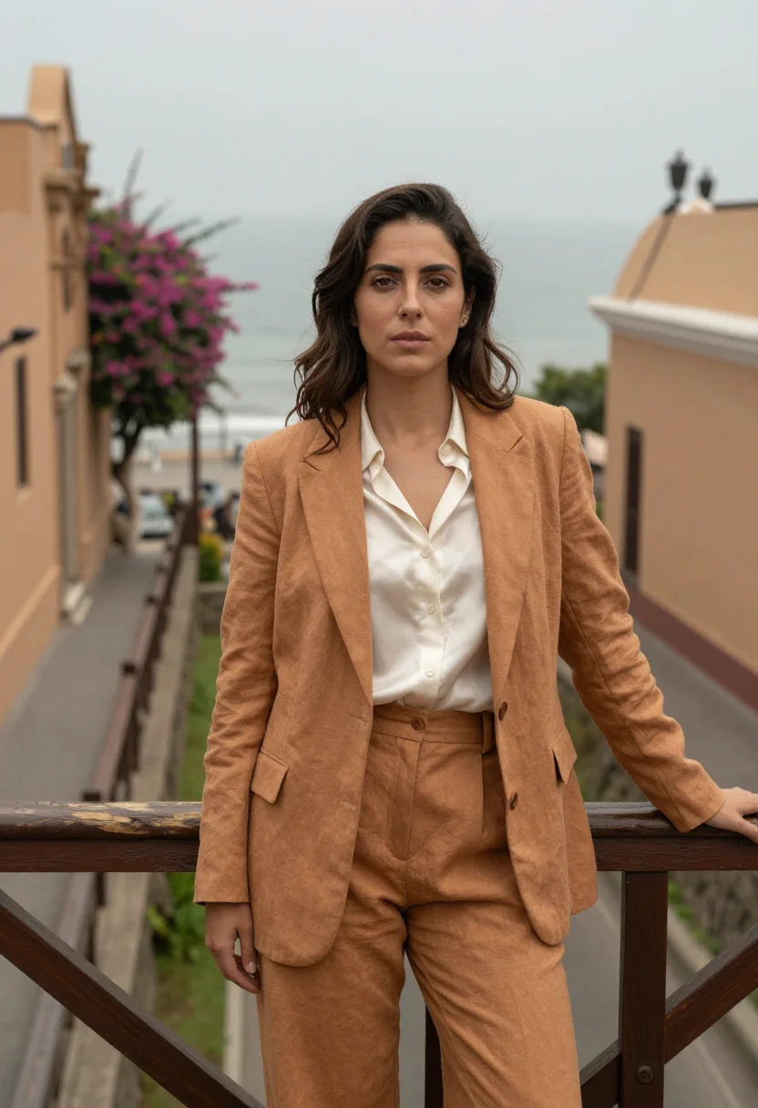 AI lima barranco architect ochre cliff sea sample — portrait of a woman, an Italian architect in her late thirti