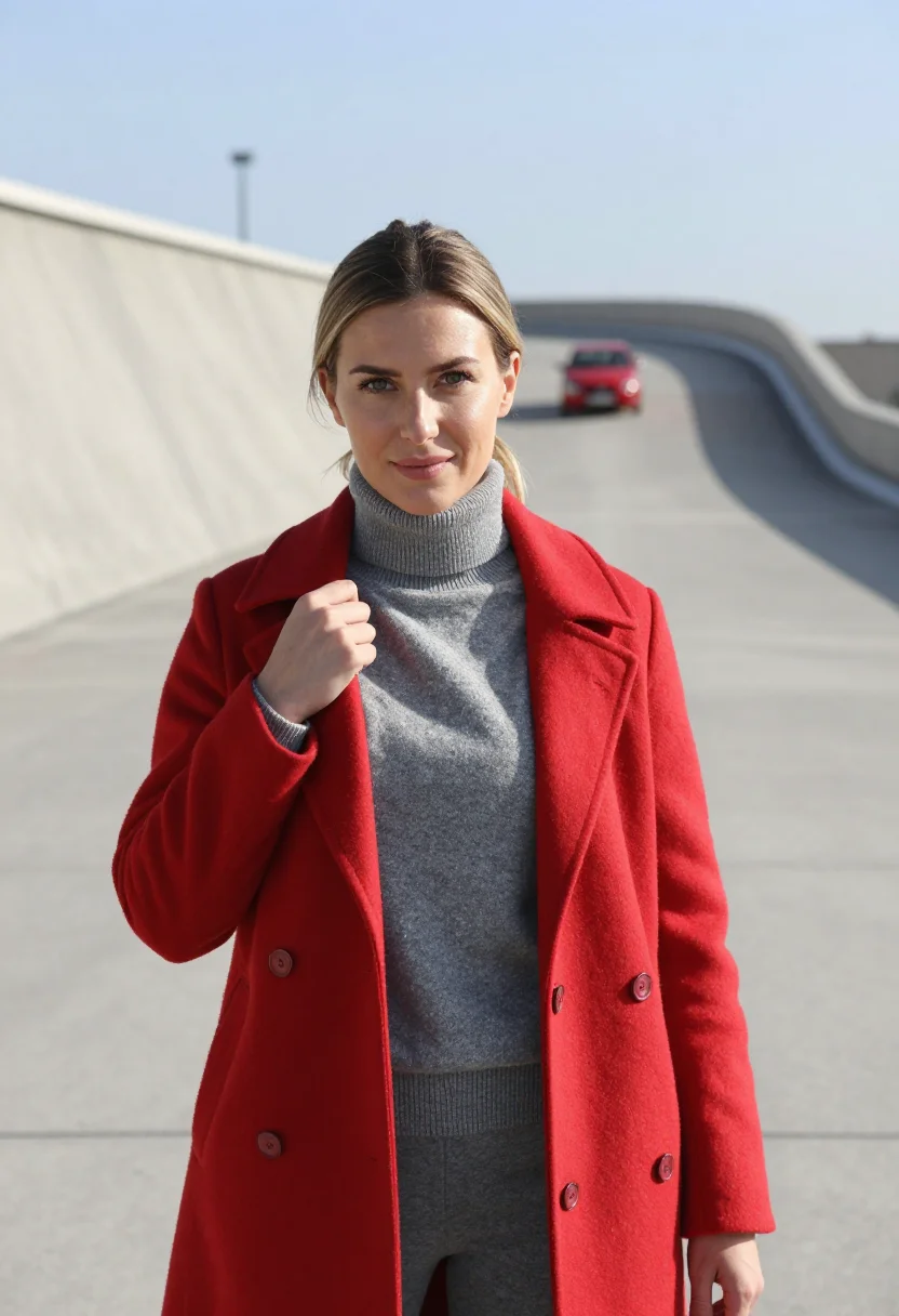 AI lingotto automotive engineer rooftop track red sample — portrait of a woman, in her early thirties, Northern Italian
