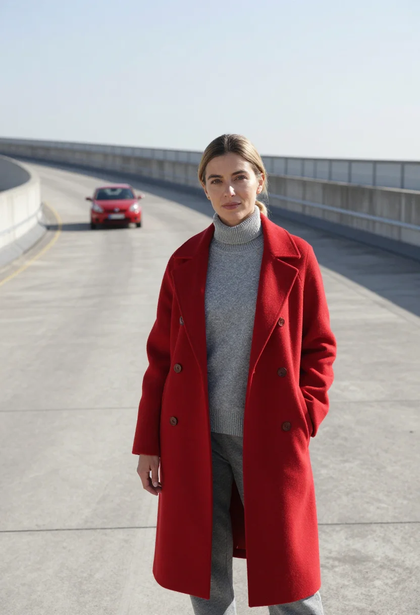 AI lingotto automotive engineer rooftop track red sample — portrait of a woman, in her early thirties, Northern Italian