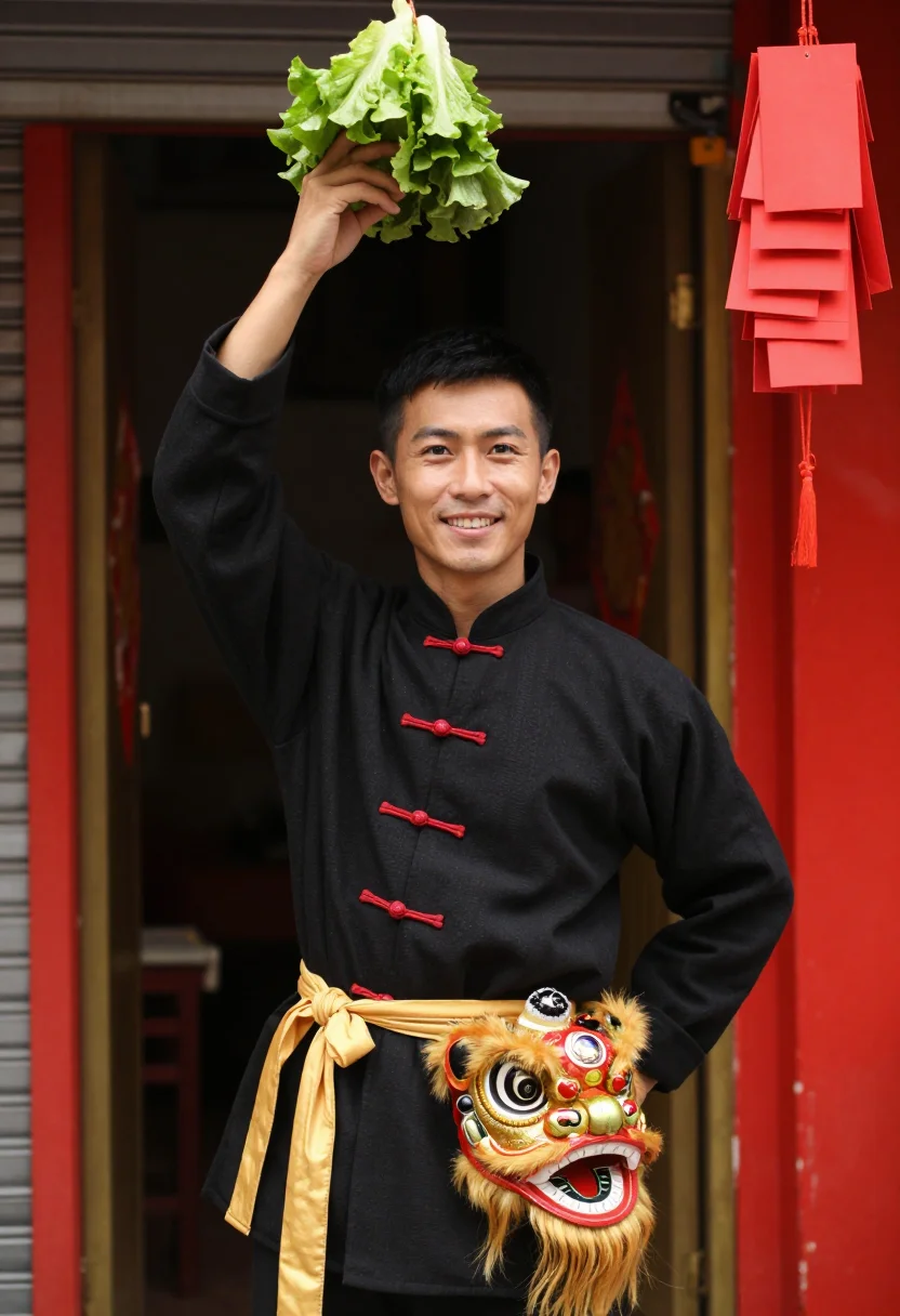 AI lion dance sample — portrait of a man, half-length portrait of a Southern Chines
