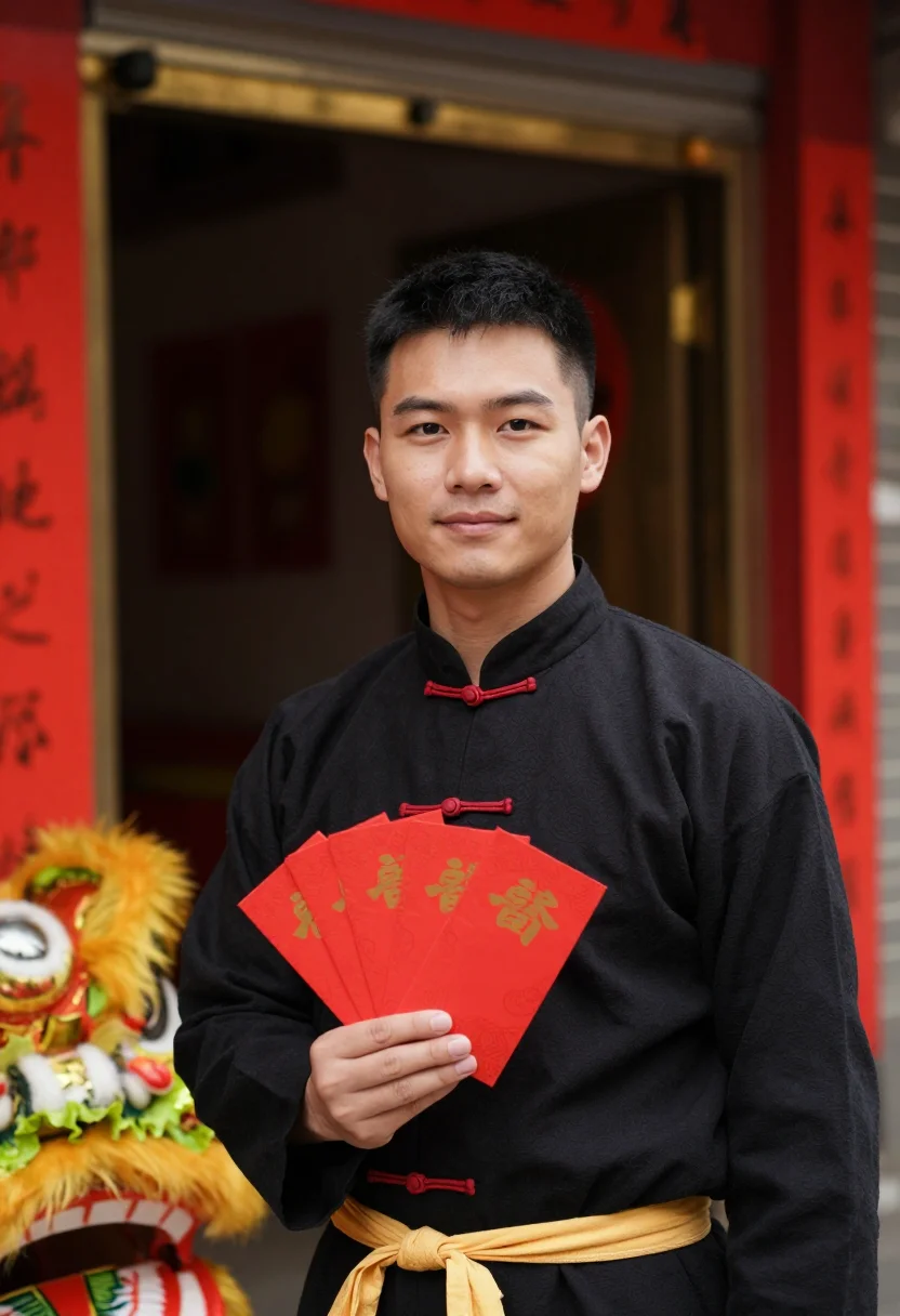 AI lion dance sample — portrait of a man, chest-up three-quarter portrait of a Sout