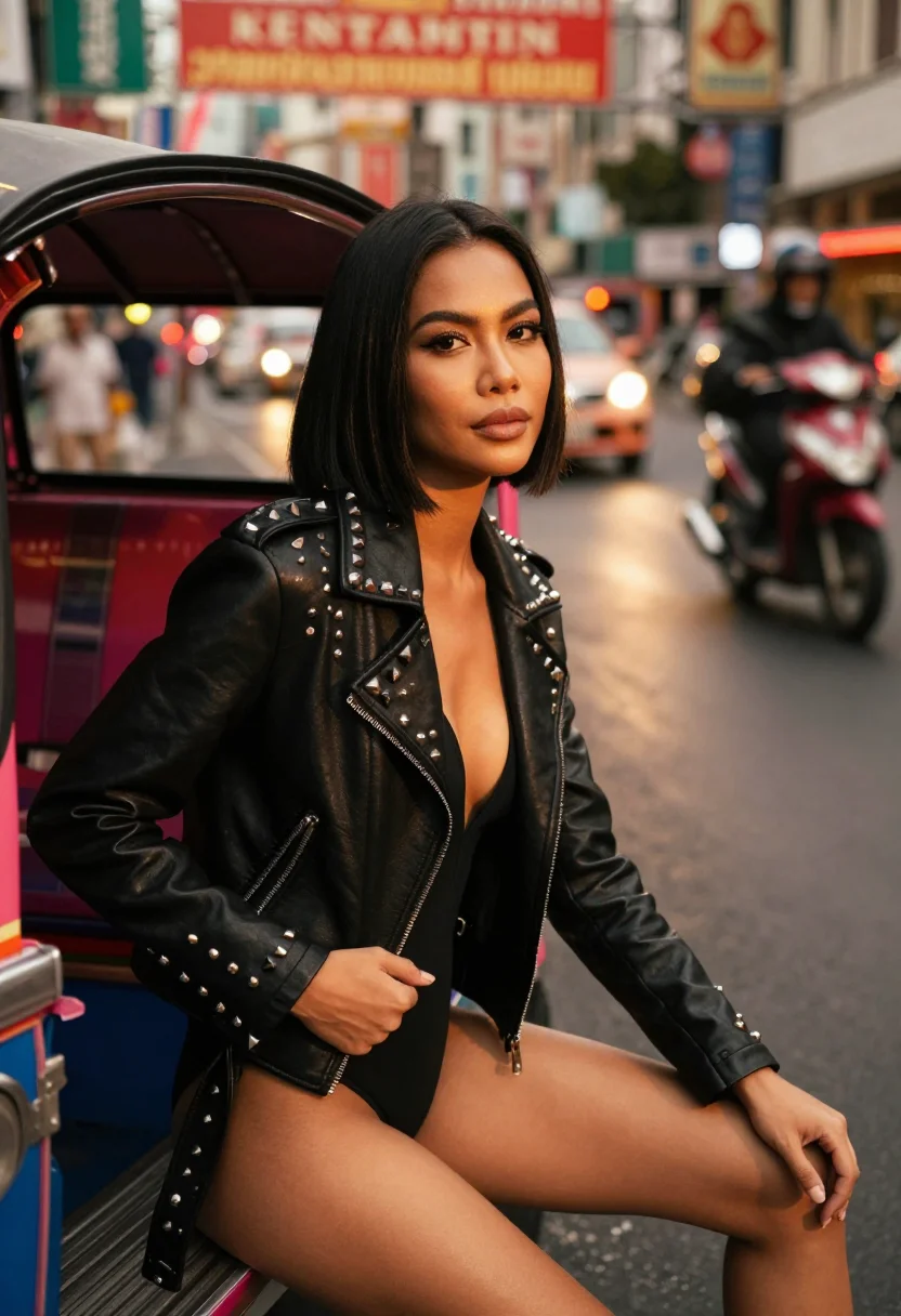 AI lisa rockstar bangkok sample — photograph of a woman, waist-up portrait of a Thai woman in