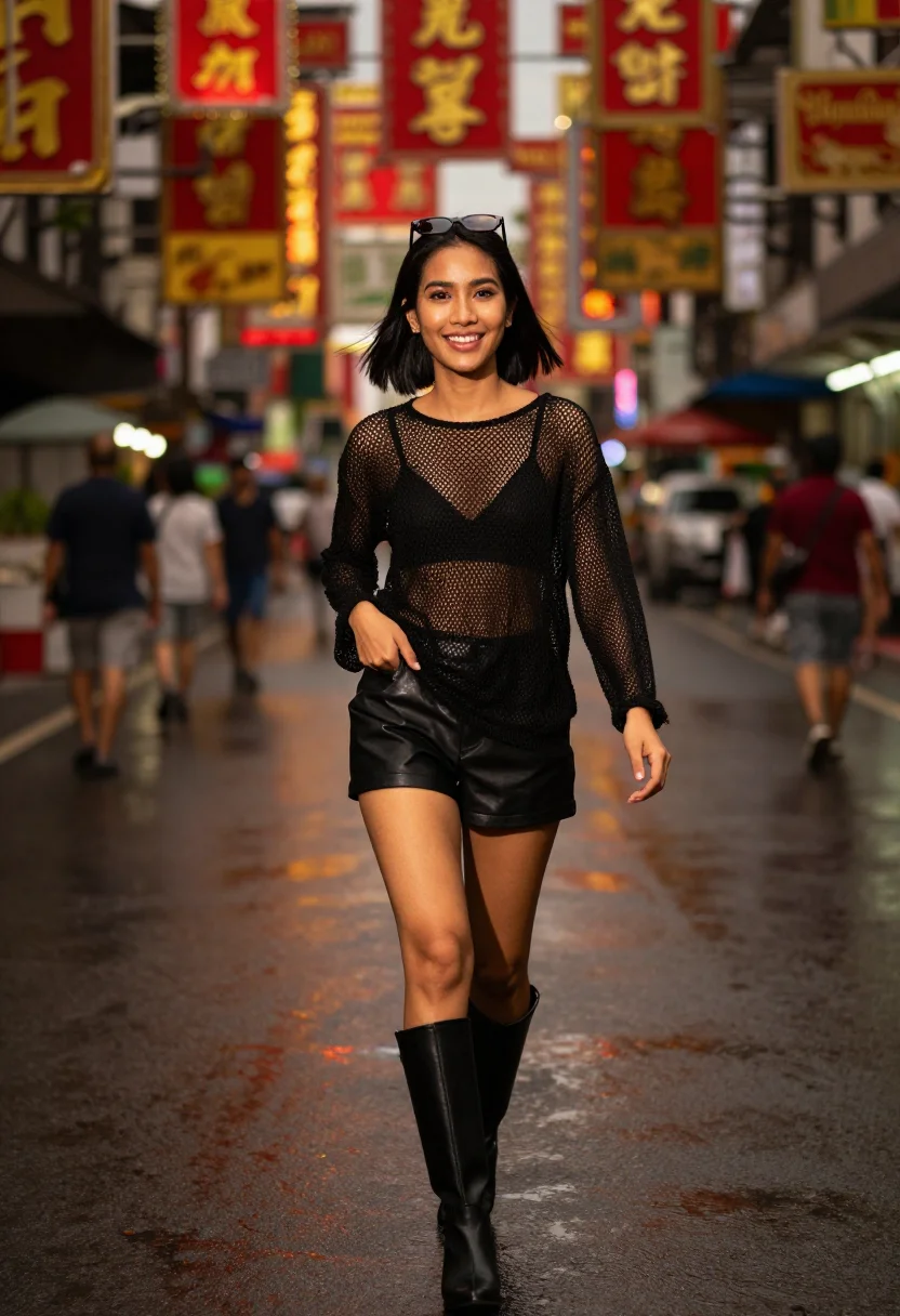 AI lisa rockstar bangkok sample — photograph of a woman, knee-up portrait of a Thai woman in h
