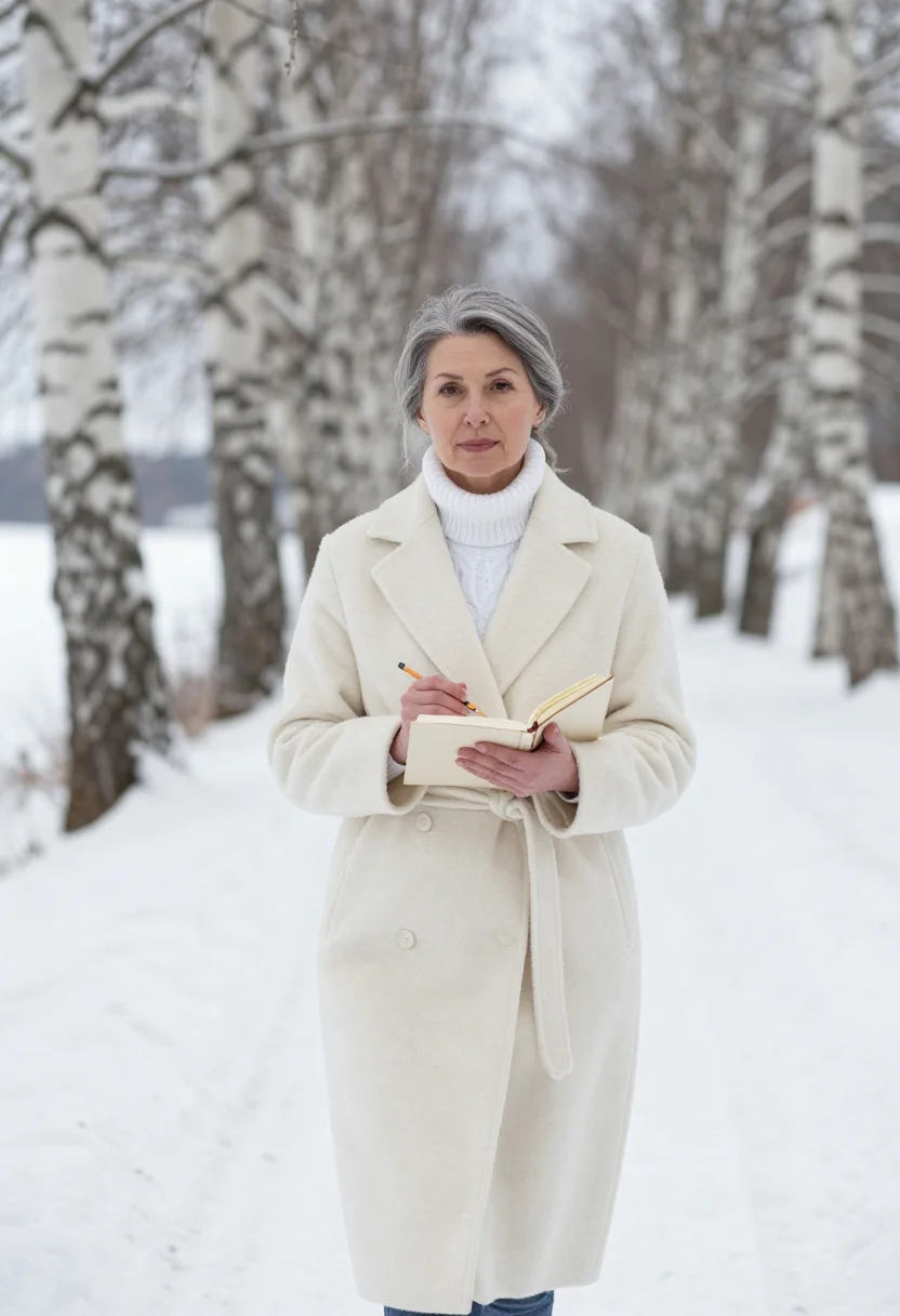 AI lise meitner kungalv snow birch sample — portrait of a woman, framed half-length from the waist up, t