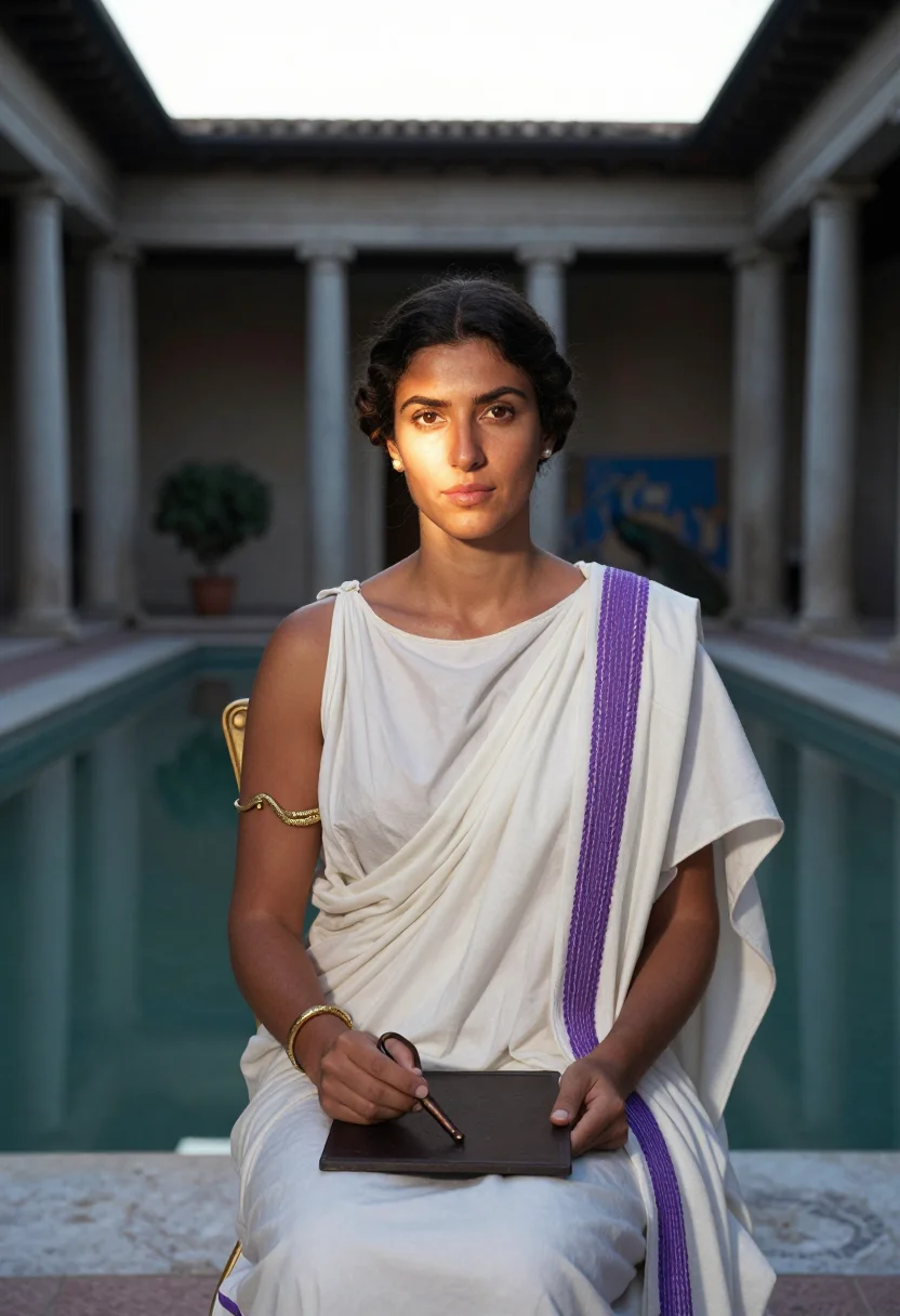 AI livia sample — portrait of a woman, chest-up portrait of a Mediterranean wo