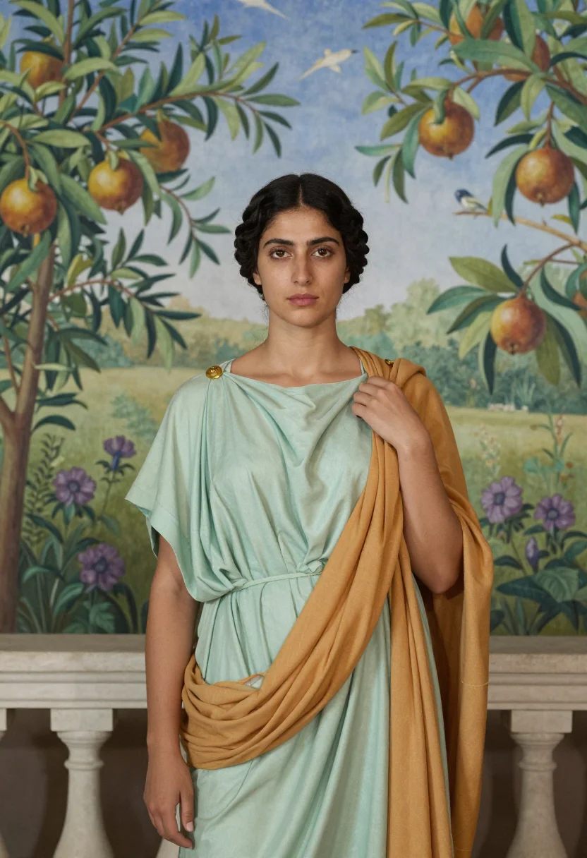 AI livia sample — portrait of a woman, chest-up portrait of a Mediterranean wo
