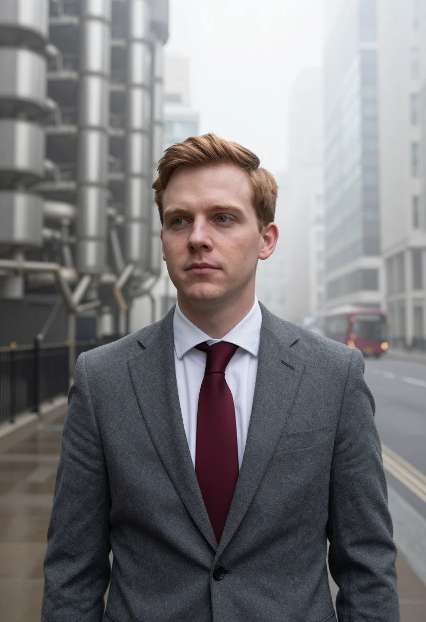 AI lloyds underwriter fog burgundy sample — portrait of a man, head-and-shoulders portrait of an underwr