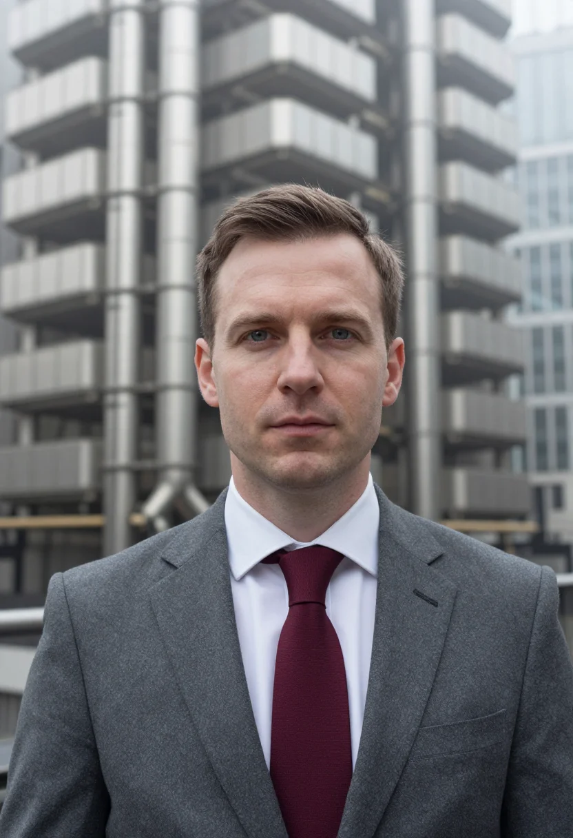 AI lloyds underwriter fog burgundy sample — portrait of a man, head-and-shoulders portrait of an underwr