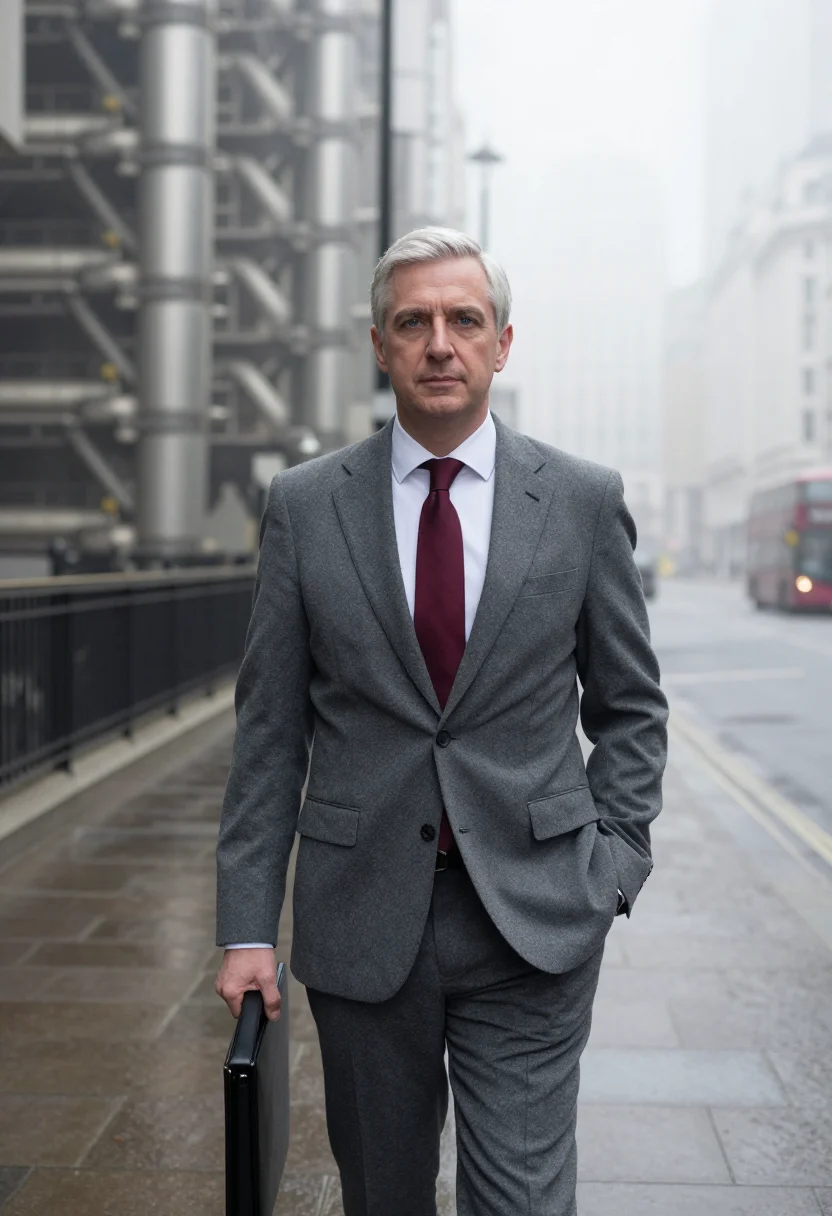AI lloyds underwriter fog burgundy sample — portrait of a man, half-length portrait of an underwriter, a