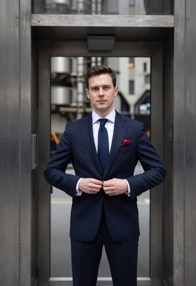 AI lloyds underwriting room november navy sample — portrait of a man, framed half-length, cropped at the hips,