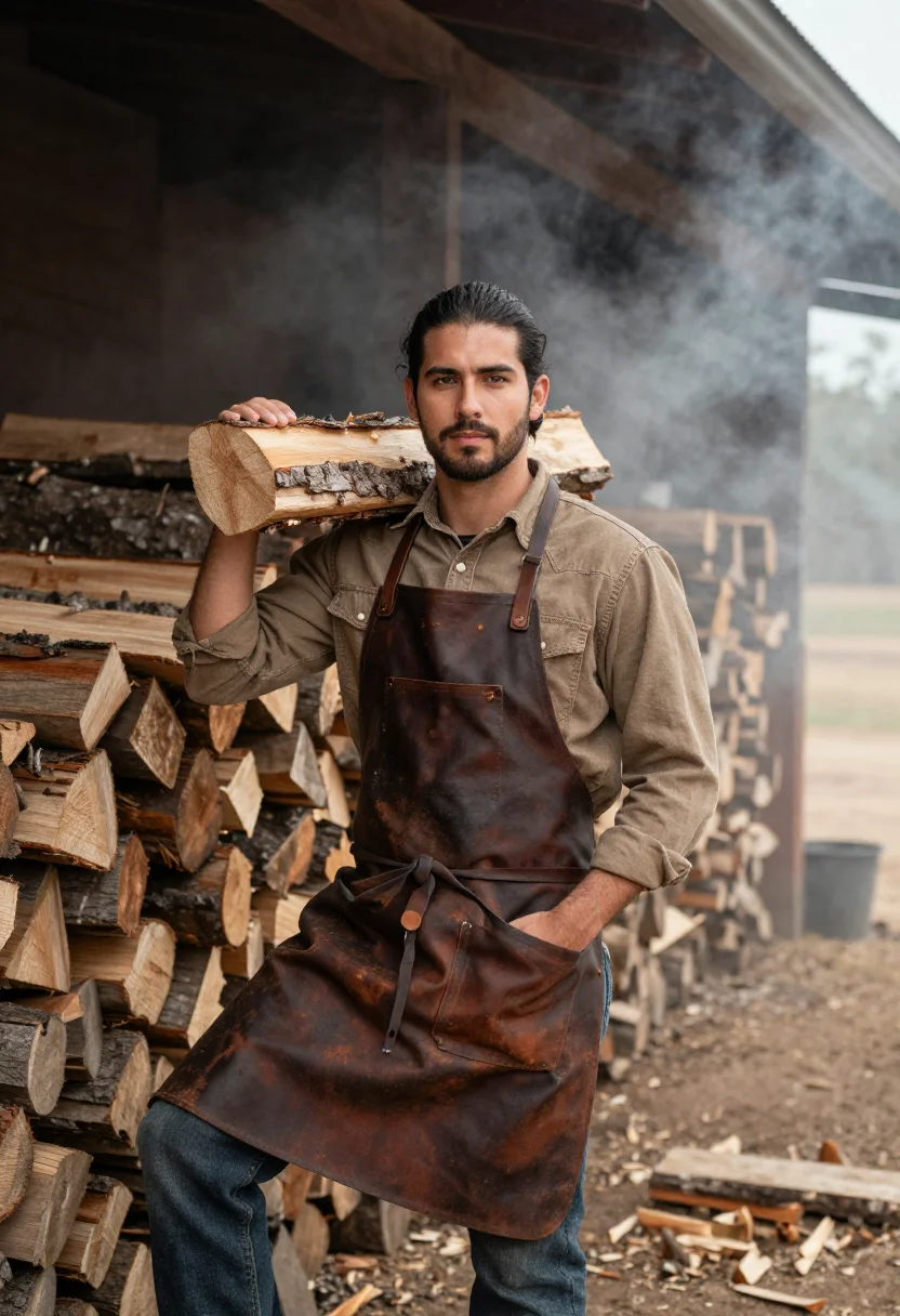 AI lockhart pitmaster post oak smoke sample — portrait of a man, in his late twenties, with warm olive ski