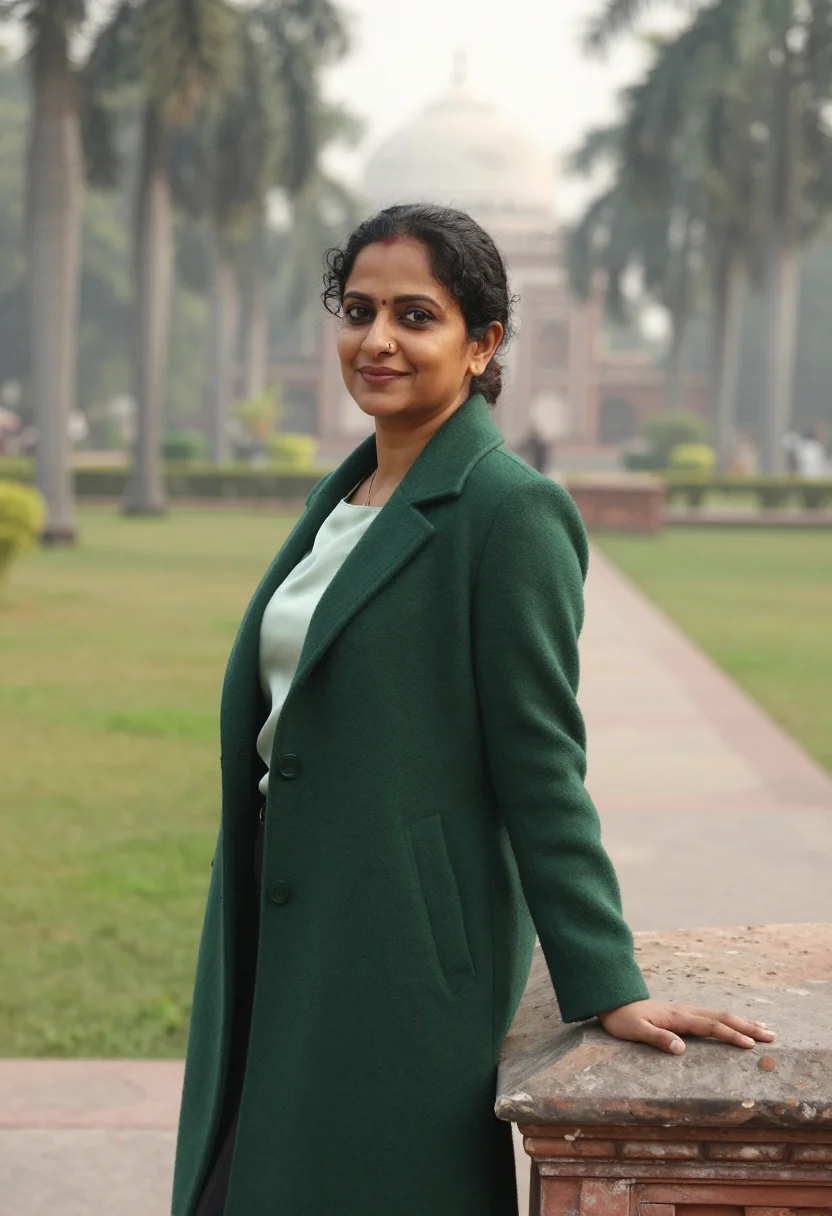 AI lodhi garden landscape architect dome green sample — portrait of a woman, a landscape architect in her forties of