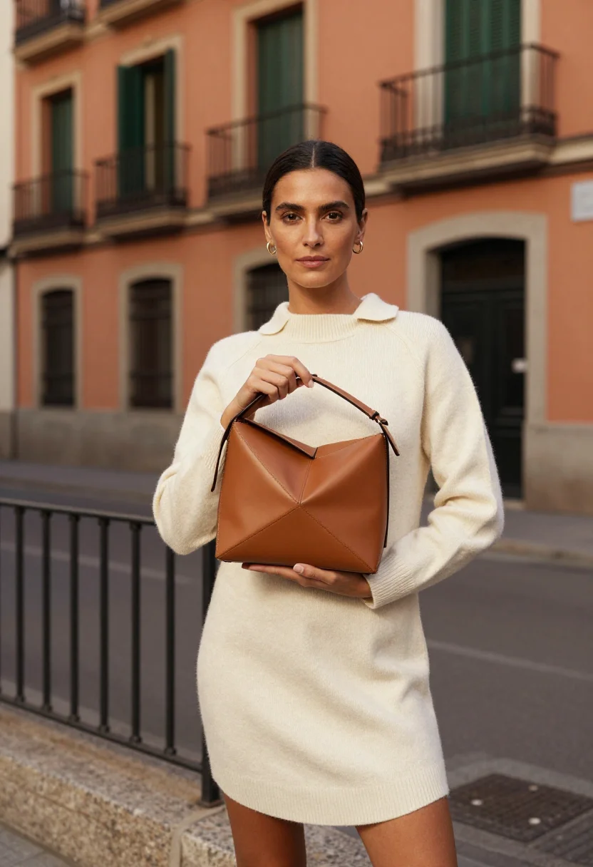 AI loewe sample — portrait of a woman, chest-up portrait of a Spanish woman in