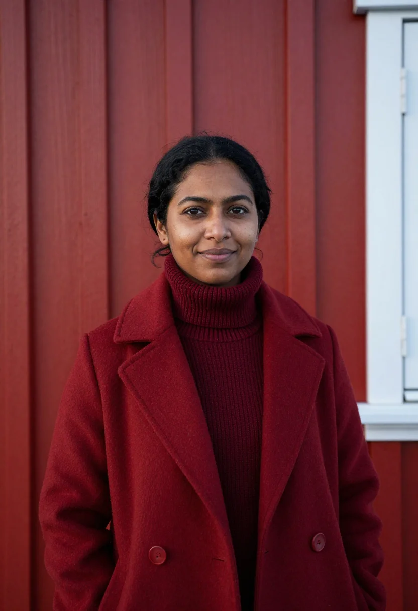 AI lofoten marine biologist rorbu red sample — portrait of a woman, a marine biologist in her thirties of T