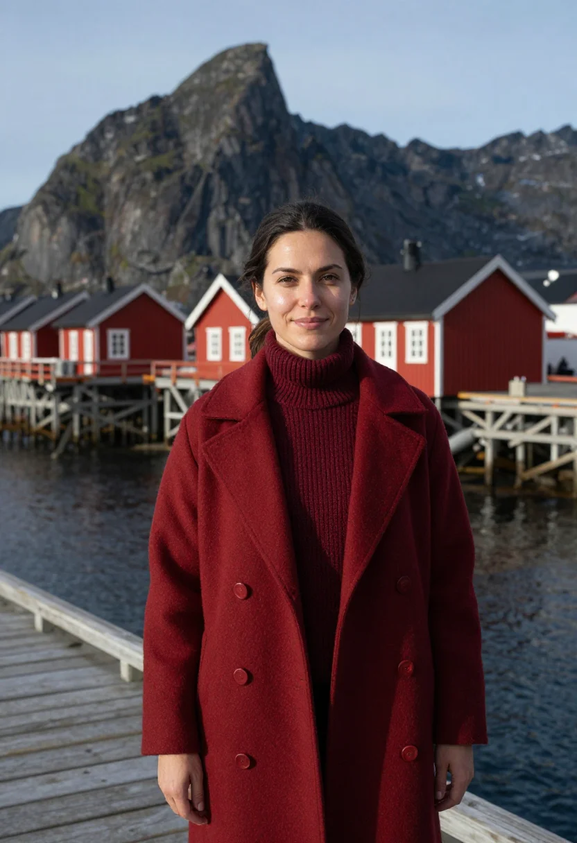 AI lofoten marine biologist rorbu red sample — portrait of a woman, a marine biologist in her thirties of P