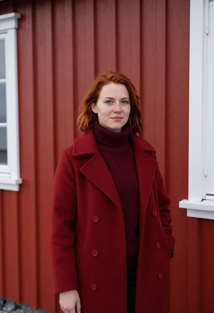 AI lofoten marine biologist rorbu red sample — portrait of a woman, a marine biologist in her late twenties