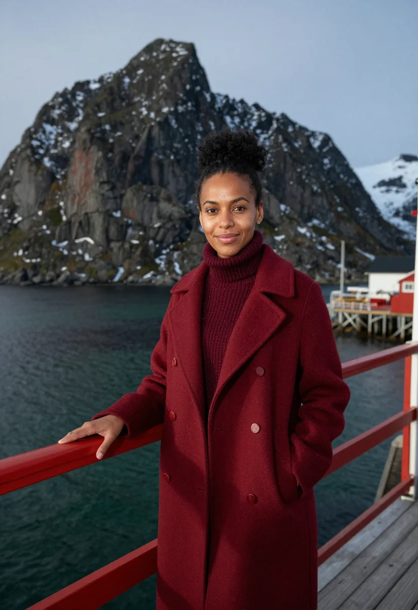 AI lofoten marine biologist rorbu red sample — portrait of a woman, a marine biologist in her thirties of E