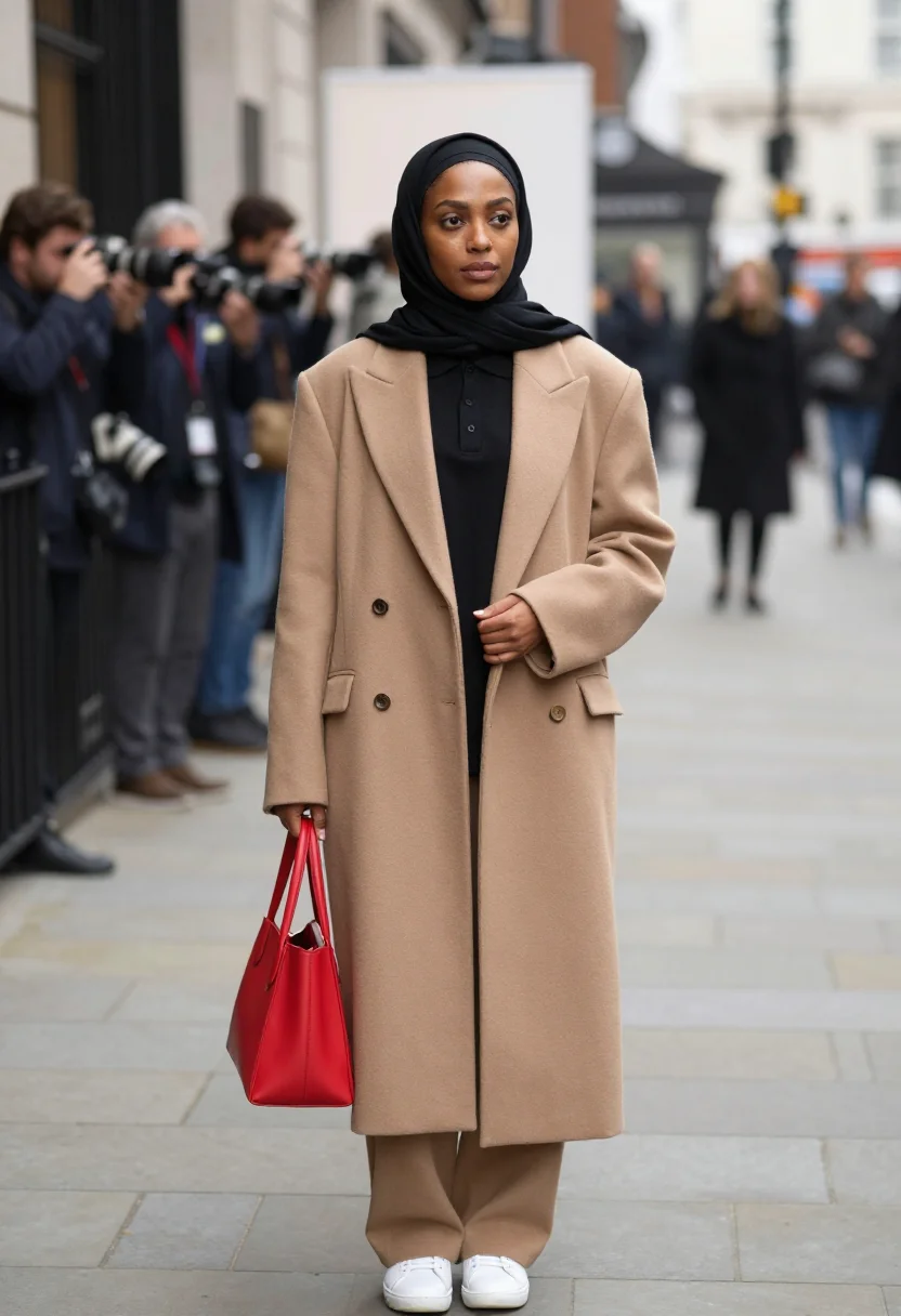 AI london modest week sample — portrait of a woman, three-quarter-length portrait of a Brit
