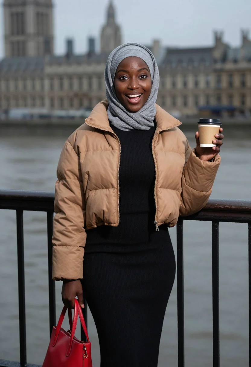 AI london modest week sample — portrait of a woman, half-length portrait of a British-Somal