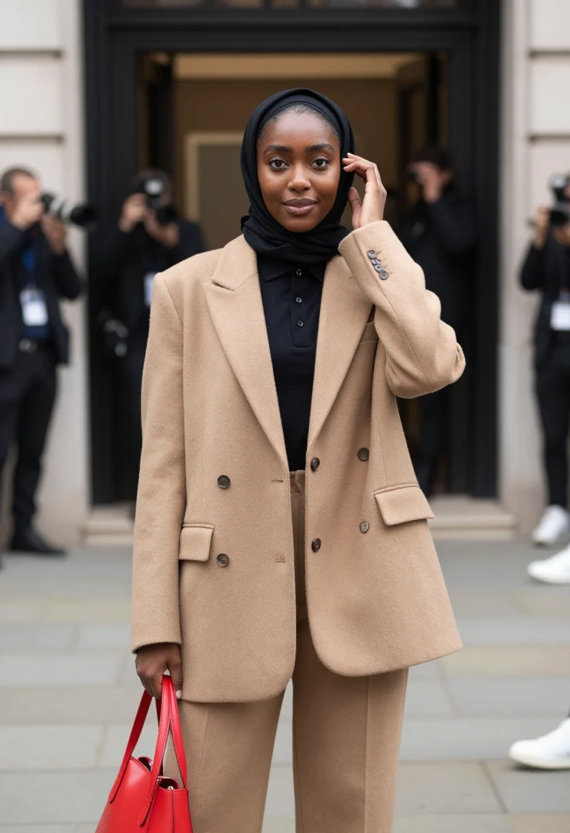 AI london modest week sample — portrait of a woman, half-length portrait of a British-Somal